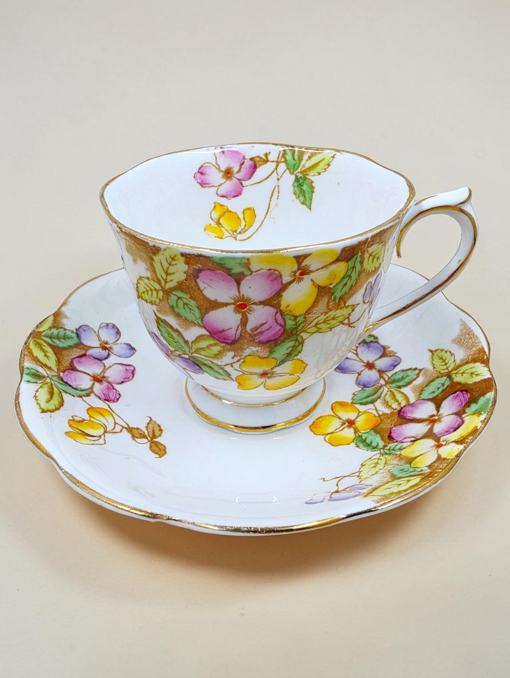 Royal Albert Clematis Pattern Footed Cup and Saucer Hand Painted England